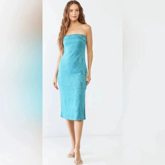 Strapless Side Slit Midi Dress #370-372 - Picture 3 of 9